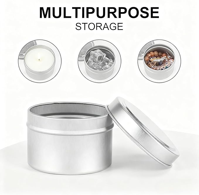 48 Pack 4oz Silver Candle Tins Jars, Empty Candle Jars for Making Candles, 48pcs Candle jars with Lids, Bulk Candle Making Kit For Adults, Small Business (48)