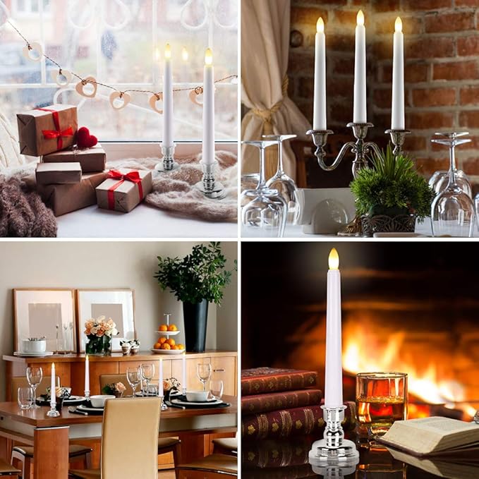 FPOO 7.9'' Battery Operated Windows Candles with Remote Timers, 6 pcs Flickering Flameless Christmas Taper Candles, Led Bright Warm Lights for Holiday Home Party Thanksgiving Décor