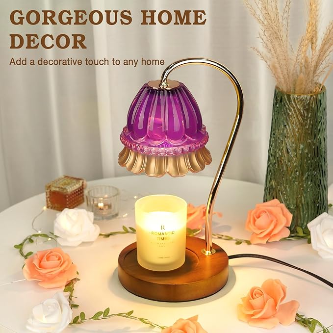 Funistree Flower Candle Warmer Lamp with Timer, Wax Warmer, Height Adjustable, Birthday Gifts for Women, Mom, Sister, Candle Lamp Warmer Gifts, Electric Dimmable Candle Warmer, Vintage Home Decor