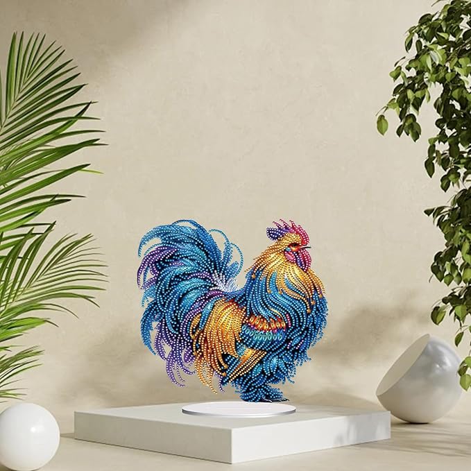 ARTopet DIY Diamond Desktop Ornament PET Irregular Shape Special Shaped Crystal Double Sided Pattern Single Sided Drill Diamond Art Painting Tabletop Home Ornaments Decor-Rooster