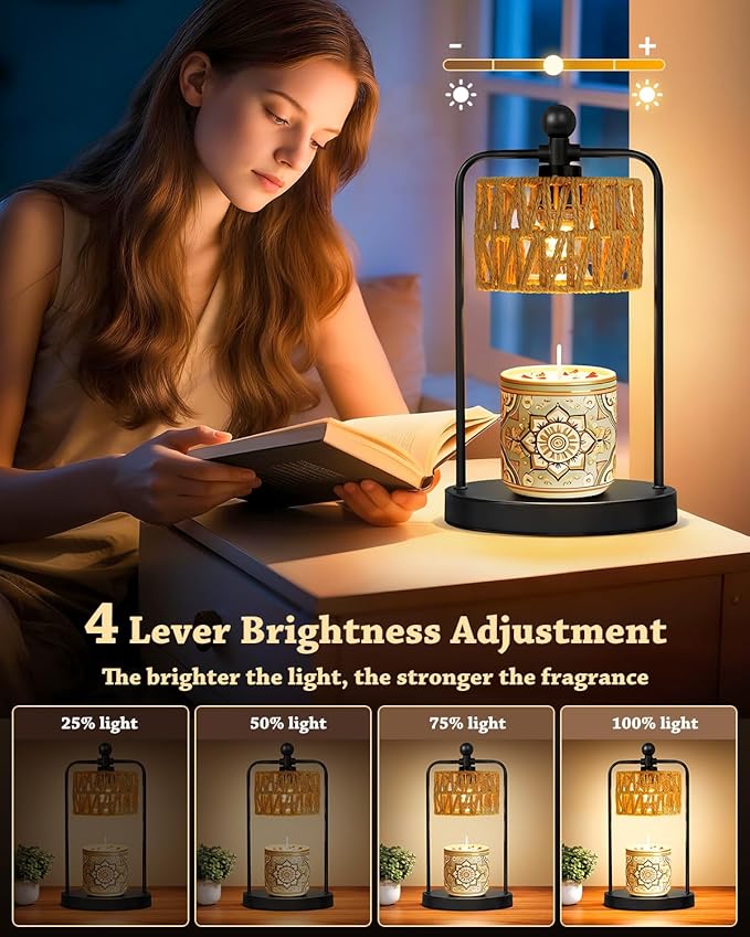 Candle Warmer Lamp with Timer Dimmer, Candle Warmer for Jar Candles Lights, Boho Candle Lamp Warmer with 2 Bulbs, Birthday Gifts for Women, House Warming Gifts New Home Decor, Black