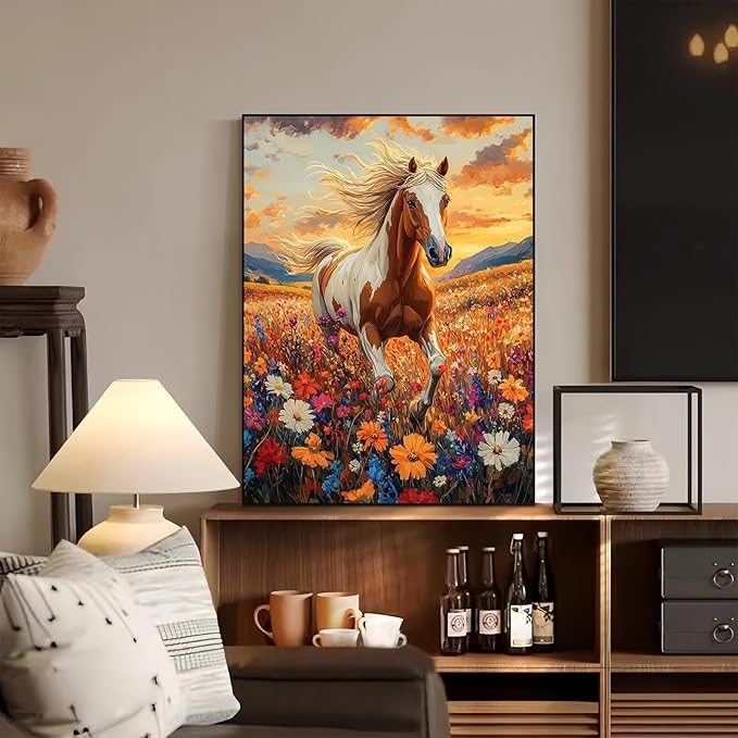 XTCIXAL Diamond Art Kits for Adults, Horse 5D Diamond Painting Kits Dots for Adults Beginner, DIY Horse Full Round Gem Crystal Art Paint by Diamond, Home Wall Decor 12x16 inch