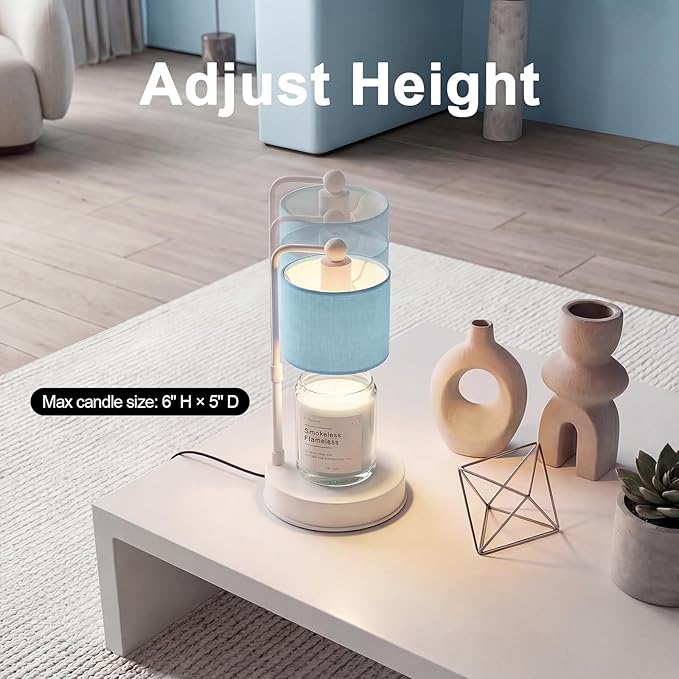 Candle Warmer Lamp with Timer, Dimmable Candle Wax Warmer, Height Adjustable Electric Candle Lamp Warmer with 2 Bulbs, Gifts Idea for Women Her, Mom, Vintage Home Decor for Bedroom-Blue