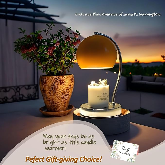 Candle Lamp Warmer, Wide Base Scented Candle Warmer with Timer and Dimmer, Adjustable Candle Melting Lattern, Home Decor Table Lamp (Orange)