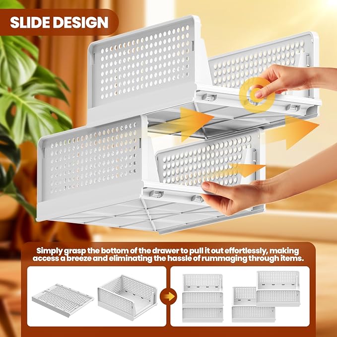 Mavivegue 5 Pack Stackable Closet Storage, Plastic Drawer Basket,Closet Organizers Storage Box for Cupboard,Bedroom, Kitchen, Bathroom, Office White