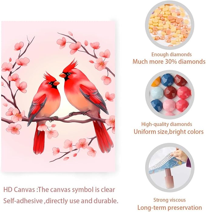 GUAIEUW Wreath of Red Birds in Love Diamond Painting Kit for Adults, Full Round Diamond Cardinal Bird 5D Diamond Painting DIY Art Crafts for Winter Home Wall Decor Holiday Gift 20x30 Inch