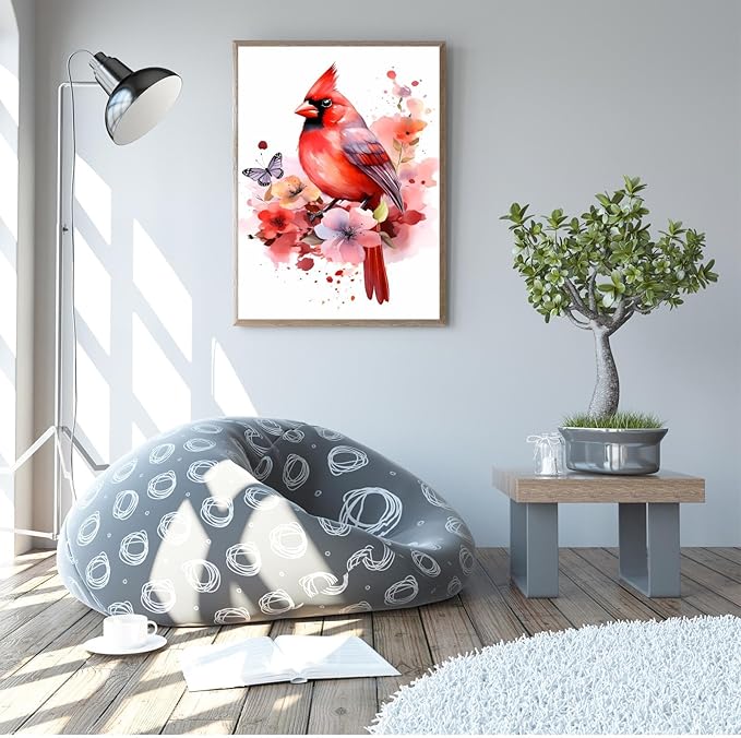 GUAIEUW Red Bird Tie-Dye Flower Diamond Painting Kit for Adults, Full Round Diamond Cardinal Bird 5D Diamond Painting DIY Art Crafts for Winter Home Wall Decor Holiday Gift 16x24 Inch