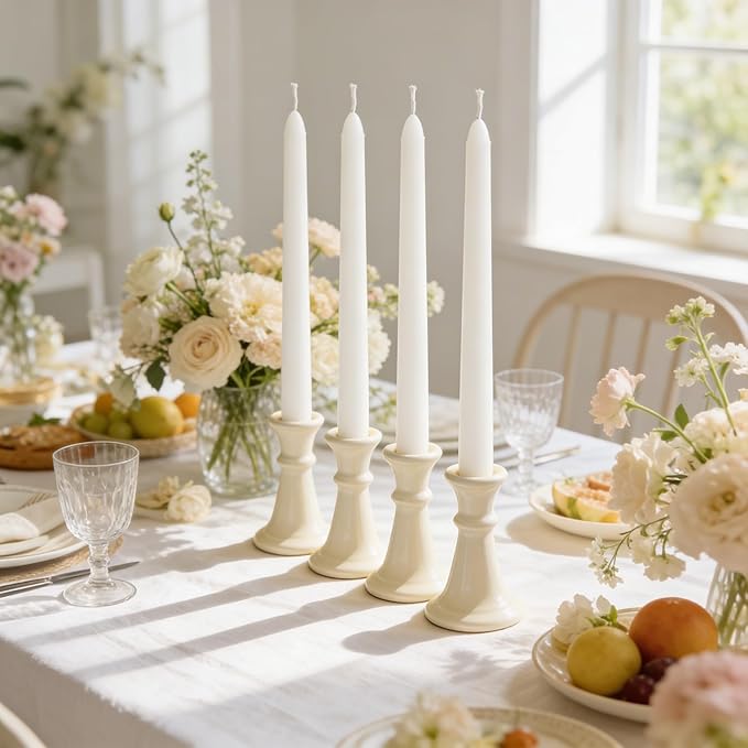 Viyffo Taper Candles, 12 Inch, 20 Pack, White – Unscented, Dripless & Smokeless Design, Up to 8-Hour Burn – Tall Candlesticks for Wedding, Dinner & Home Decor