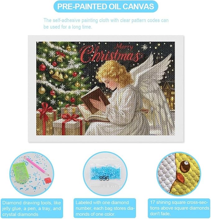 AIVKIEJK Diamond Painting Kits for Adults - Merry Christmas Angel Welcome Painting DIY 5D Full Drill Diamond Dots Paintings with Diamonds Gem Art and Crafts Home Decor 8"x12"