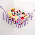 YKBU Stuffed Animals Hammock Corner Hanging Net with Wooden Beads Macrame Stuffed Animal Storage Ideas Plush Holder Toy Organizer for Boho Nursery Playroom Bedroom Kids Room Decor (purple, X-Large)