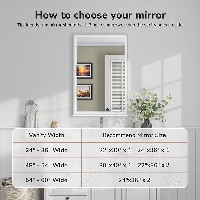 USHOWER White Bathroom Mirrors for Over Sink 24x36 Inch, Metal Framed Rectangle Vanity Mirror for Wall, Bedroom, Living Room, Entryway, Farmhouse, Anti-Rust, HD Tempered Glass, Horizontal/Vertical