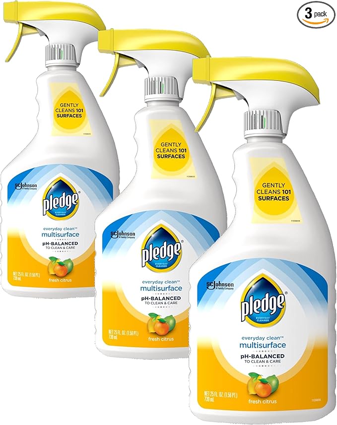Pledge pH-Balanced Multisurface Cleaner Spray for Everyday Care, Fresh Citrus Scent, 25oz (Pack of 3)