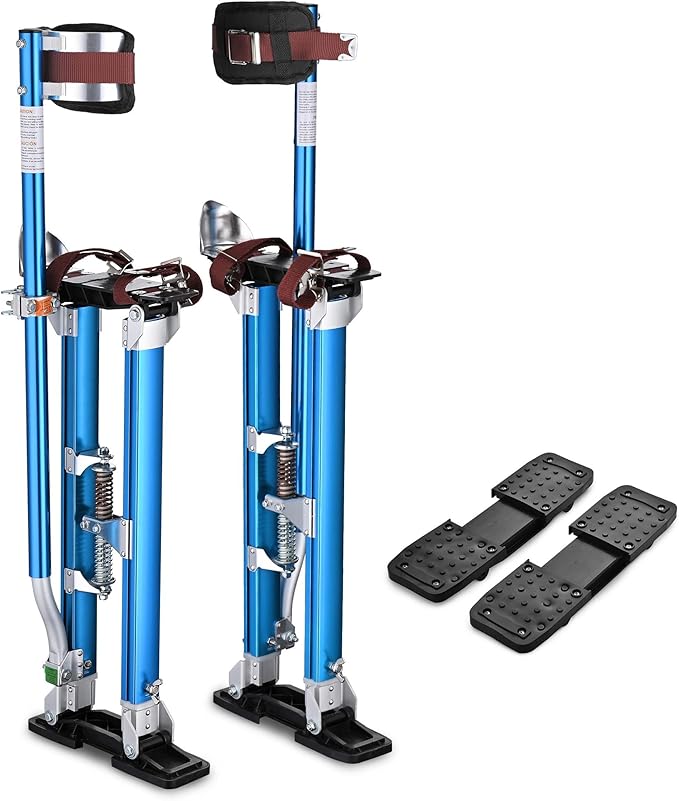 Yescom Drywall Stilts 24-40 inches Adjustable Aluminum Painting Tool Blue with Comfort Leg Pads and Extra Pair of Stilt Rubber Soles Replacement Kit