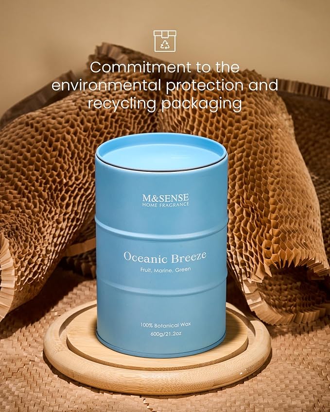 M&SENSE Oceanic Breeze Scented Candles Large Summer Candle, Beach Soy Candles 21.2oz 120 Hour Slow Burning,Aromatherapy Candle for Stress Relief Meditation Relaxing