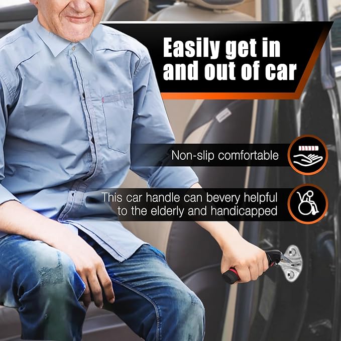 KOUNATSURI Car Handle Assist for Elderly Car Door Handle Multifunction Handle Car Door Latch Handle for Seniors and Handicapped(Red)