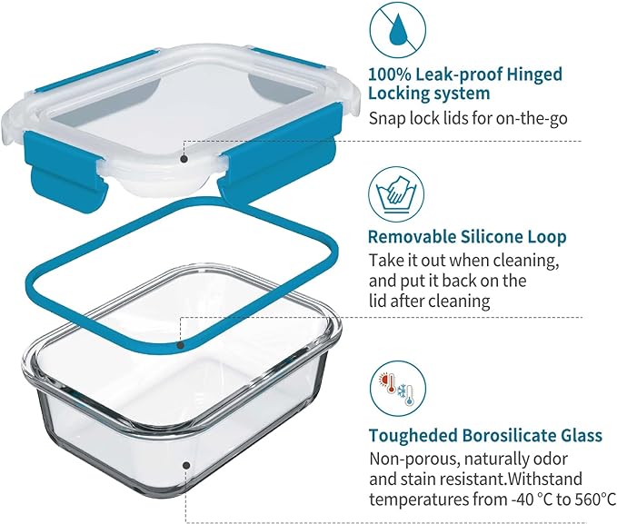 GENICOOK 9-Pack Glass Food Storage Containers with Airtight Locking Lids – Glass Meal Prep Container Set, BPA-Free, Stackable, Microwave, Oven, Freezer & Dishwasher Safe