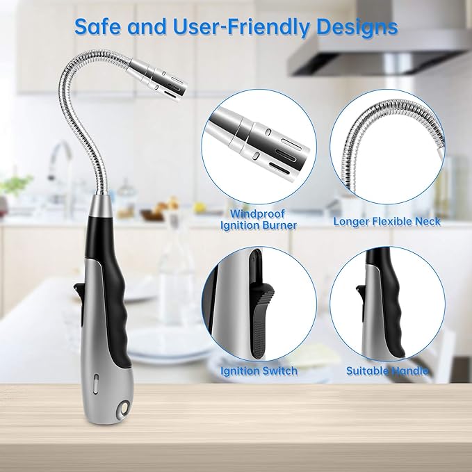 Butane Lighter Long Lighter with Visual Window for BBQ Candle,Gray(No Butane Inside)