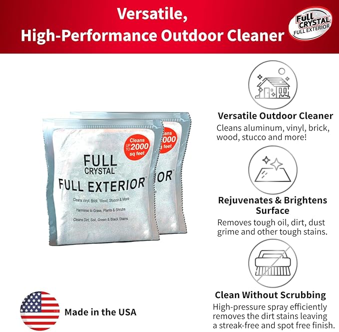 Full Exterior Refill Kit – Crystal Powder Outdoor Cleaner Packets, 8 oz, Each 4 oz Bag Makes Up to 640 fl oz, Non-Toxic, No Scrub, No Rinse Cleaning Solution