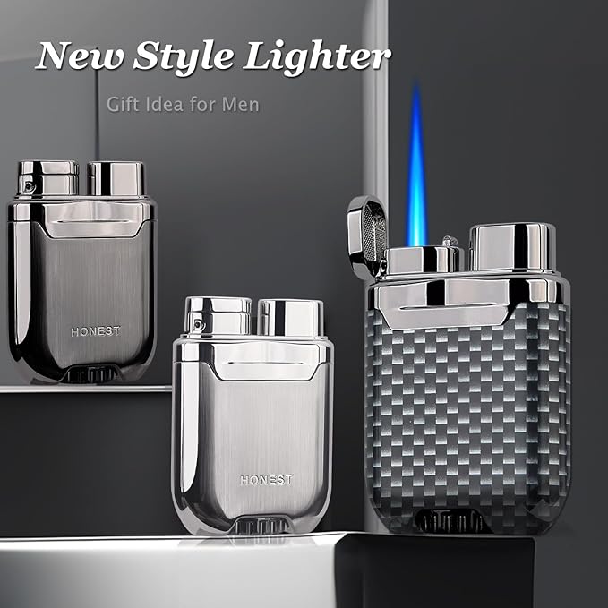 HONEST Metal Lighter Butane Windproof Lighter Mens Gifts refillable Gas Lighters Shipped Without Gas (Silver)