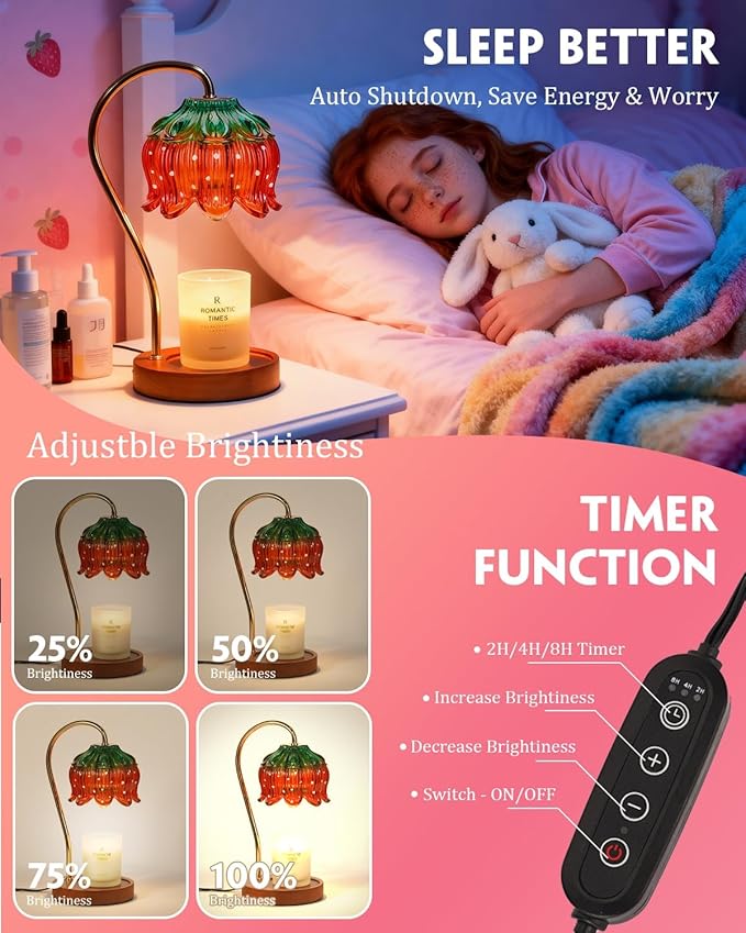 Funistree Strawberry Candle Warmer Lamp, Cute Candle Lamp with Timer & Dimmable, Mothers Day Birthday Gifts for Women Mom, House Warming Gift New Home, Wax Melt Warmer for Yankee Village Candles