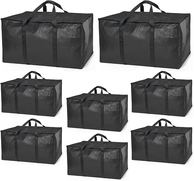 ClearSpace Oversized Moving Bags or Storage Bag – Large Moving Boxes with Backpack Straps, Zippers & Handles – Heavy-Duty Packing Bags for Moving, College Dorm, Christmas Decorations, 8 Pack