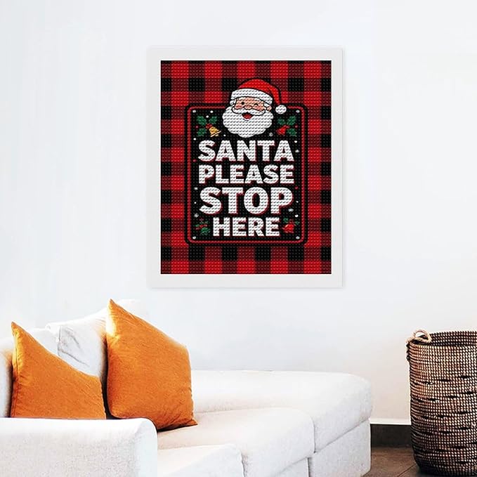 AIVKIEJK Diamond Painting Kits for Adults - Holly & Stars, Santa Please Stop Here Painting DIY 5D Full Drill Diamond Dots Paintings with Diamonds Gem Art and Crafts Home Decor 16"x20"