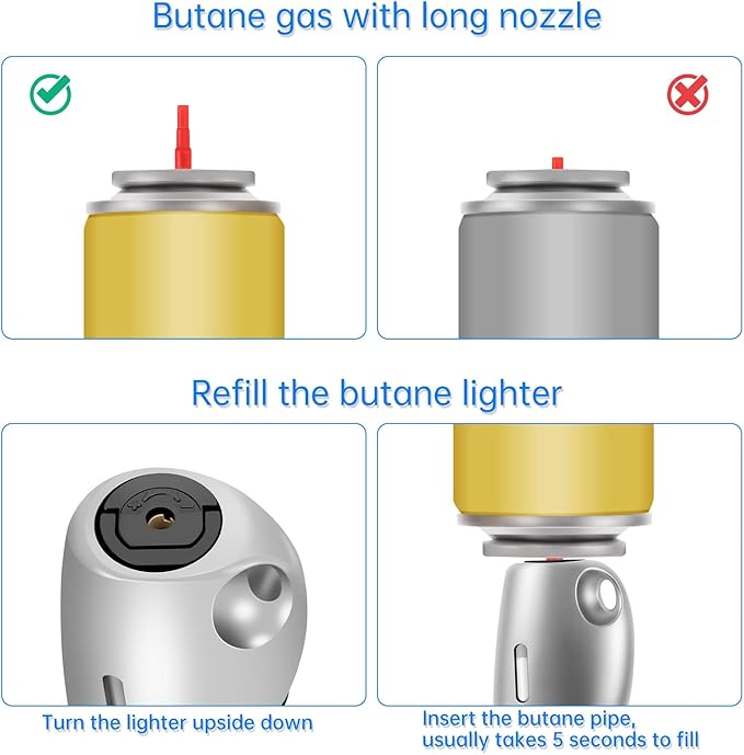 Butane Lighter Long Lighter with Visual Window for BBQ Candle,Gray(No Butane Inside)