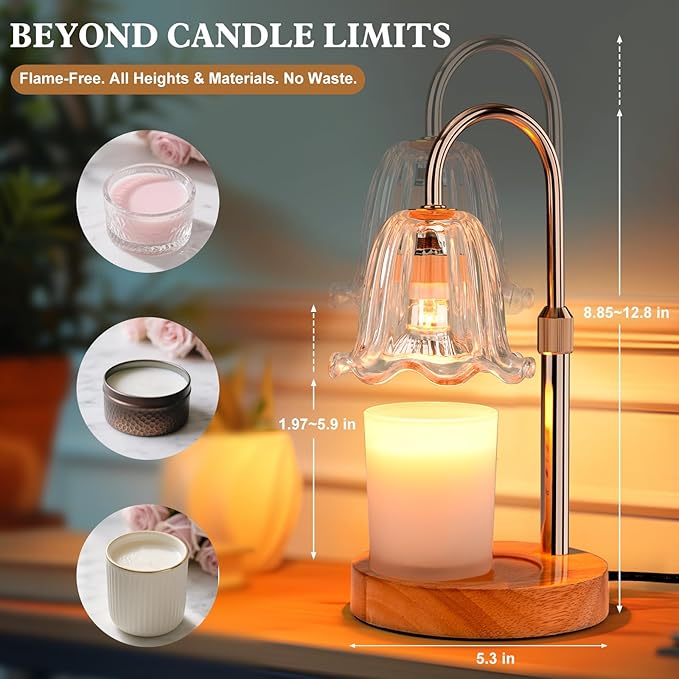 Candle Warmer Lamp Electric Timer: Dimmable Candles Warming Lamps - Height Adjustable Burner Jar - No Flame Scented Melts Wax - All Candle Jars Home Decor Table Light