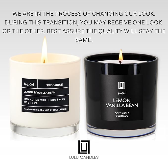 Lulu Candles | Lemon & Vanilla Bean | Luxury Scented Soy Jar Candle | Hand Poured in The USA | Highly Scented & Long Lasting (9 Oz.)