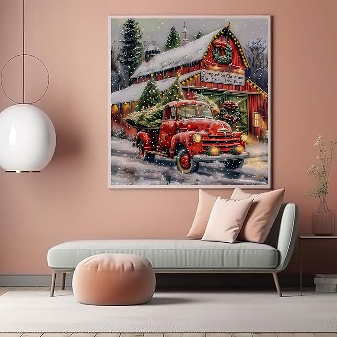 CZYWJMEI Christmas 5D Diamond Painting Kits for Adults Beginners,DIY Winter Truck House Diamond Art Kits,Full Round Drill Diamond Dot Gem Art Kits,Home Wall Decor 13.7x13.7nch