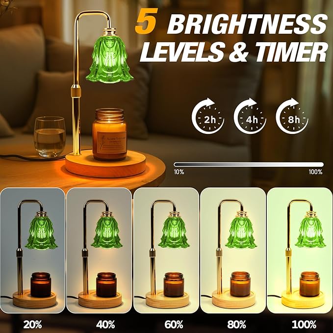 Candle Warmer Lamp with Timer and Dimmer, Electric Wax Warmers for Scented Candles with 5 Brightness Settings, Anti-Glare Lamp with Adjustable Height, Home Decor, Gift for Valentines, Birthday