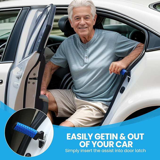 CAidRE Car Door Handle for Elderly, Car Handle Assist Support, Portable Elderly Assistance Mobility Aids for Getting Out of Car, Auto Grab Cane Nylon Strap for Seniors and Handicapped, Blue