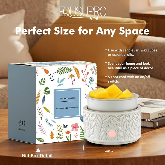 EQUSUPRO Wax Melt Warmer for Scented Wax -4-in-1 Electric Ceramic Candle Wax Warmer Fragrance Wax Burner Melter for Home Office Bedroom Gift & Decor (Kiln-Change White)