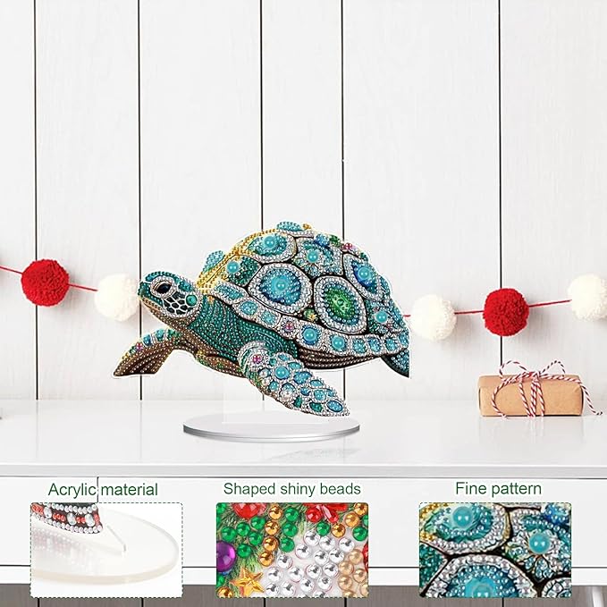antor DIY Diamond Painting Desktop Ornament Turtle, Special Shape Diamond Art Kit Ornaments, Crystal Sea Turtle Tabletop Decoration for Adults Beginners, Home Office Decor Crafts Gift