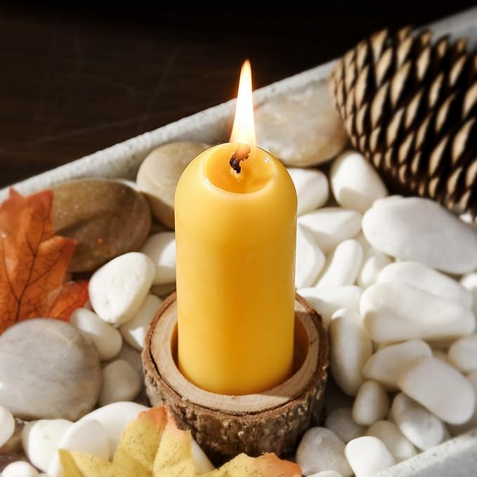 Natural Beeswax Emergency Candles, Long Lasting Burning for Outdoor,Indoor, Emergency, Power Outages - Pack of 15 - Yellow Thin Bees Wax Pillar Candle