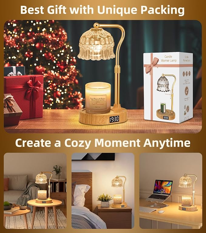 Candle Warmer Lamp with Timer | Adjustable Height & Dimmable | Base Control with GU10 Heating Bulb | Stylish Flameless Wax Melter for Large Jar Candles | Ideal Gift for Home Room Decor