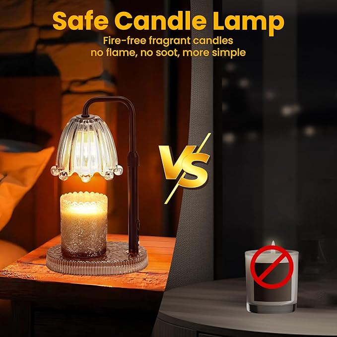 Candle Warmer Lamp with Timer - 6.3'' Dimmable Candle Lamp Warmer, Christmas Birthday Gift for Women & House Warming with Flameless Fragrance, Gray Lamp Warmer for Mom Gifts & Room Decor