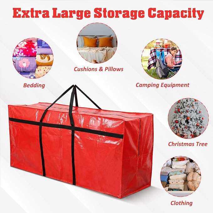 Windyun 4 Pack 155 Gallon Extra Large Moving Bags XXL Heavy Duty Storage Bag with Strong Zipper Handle Jumbo Big Tote Box Foldable for College Dorm Travel Clothes Duffle Blanket Pillow(Red)