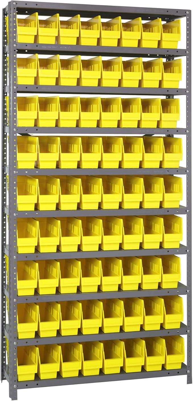 Quantum Storage Systems 1275-201YL Store More Steel Shelving Unit with 6" Shelf Bins, 12" D x 36" W x 75" H, Yellow