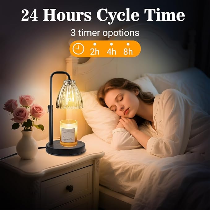 Hyrion Candle Warmer Lamp with Timer Dimmer, Adjustable Height Wax Warmer for Scented Jar Candles, Flameless Candle Melter with 2 Bulbs, Perfect Housewarming, Birthday Gifts for Women, Mom, Home Decor