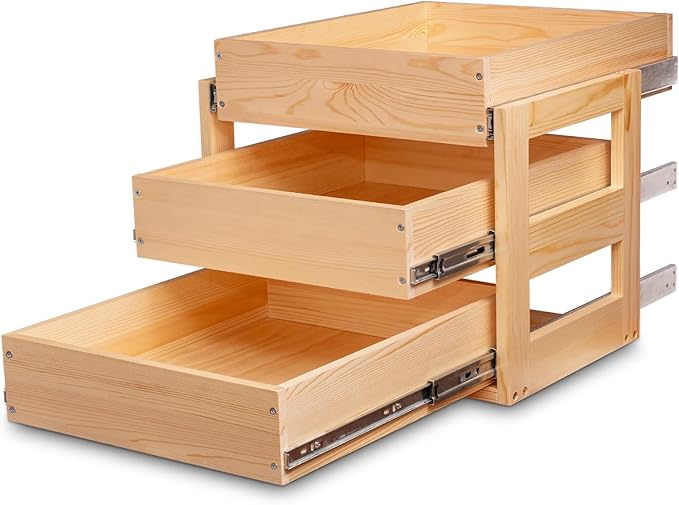 Mulush Pull Out Drawers For Cabinets, 23''W×21''D×19''H Soft Close Slide Out Wood Shelves Storage Organizer for Kitchen, 3-Tier, Finished, Heavy-Duty, Bottom Assembly