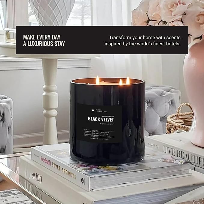 Dream On Deluxe Scented Candle, Luxury Hotel Inspired Big Candle with Hints of Fresh White Tea, Sweet Vanilla, and Earthy Cedar, Long Lasting 300 Hour Burn Time, 55oz Black