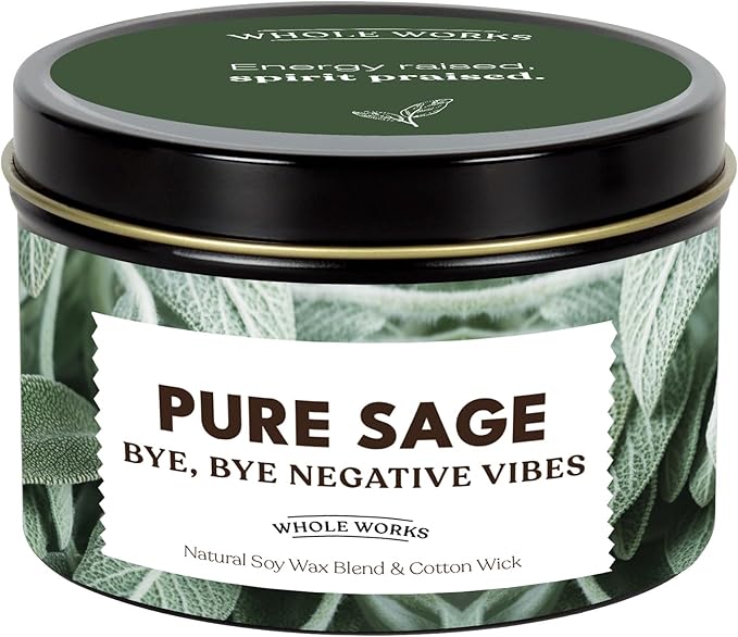 Premium Sage Candle for Cleansing – Natural Soy Wax, Cotton Wick, Paraben and Phthalate Free Scent, Non Toxic, Clean Scented Candles for New Home, Smudging, House Negative Energy Protection, 6oz