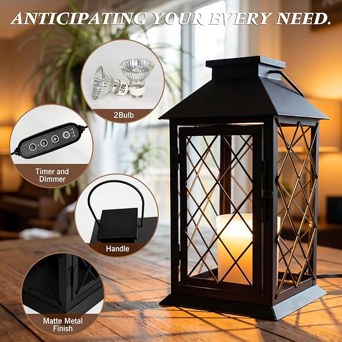 Candle Warmer Lamp Morden Farmhouse Lantern, House Warming Gifts New Home Décor Vintage Black Large Lantern Candle Lamp Warmer for Jar Candles