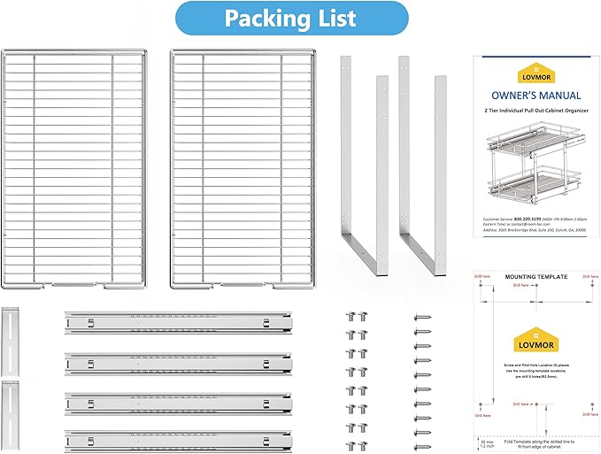 LOVMOR Individual Pull Out Cabinet Organizer, 2 Tier Slide Out Cabinet Drawers, Pots and Pans Organizer and Storage Pantry Shelf for Kitchen (14½" W x 21½" D)