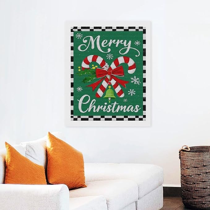 AIVKIEJK Diamond Painting Kits for Adults - Festive Merry Christmas Red Bow, Candy Cane & Bell Painting DIY 5D Full Drill Diamond Dots Paintings with Diamonds Gem Art and Crafts Home Decor 16"x20"