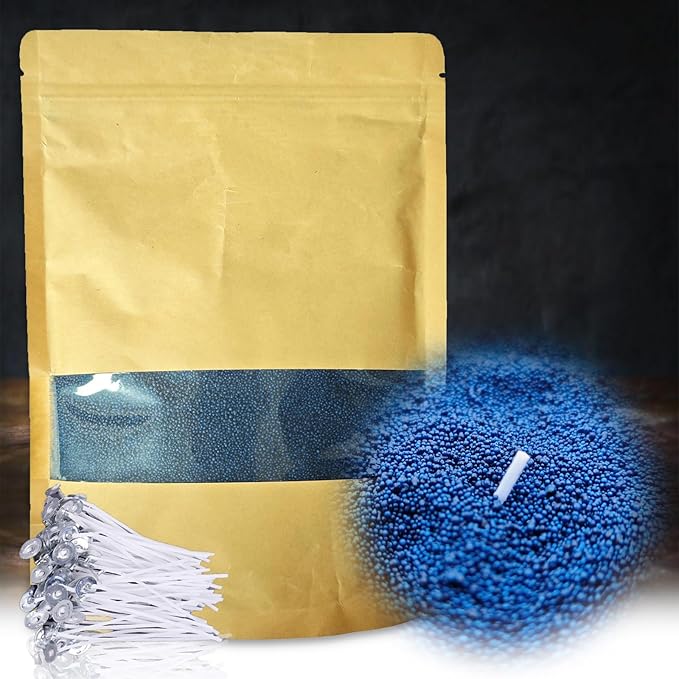 DRMAISON Pearled Candle Wax Sand DIY Kit - 35.3 oz, Dark Blue, Non-Toxic&Smoke-Free, Refillable with 60 Wicks, Long-Lasting Flame, Highly Customizable for Wedding, Party&Holiday Decor