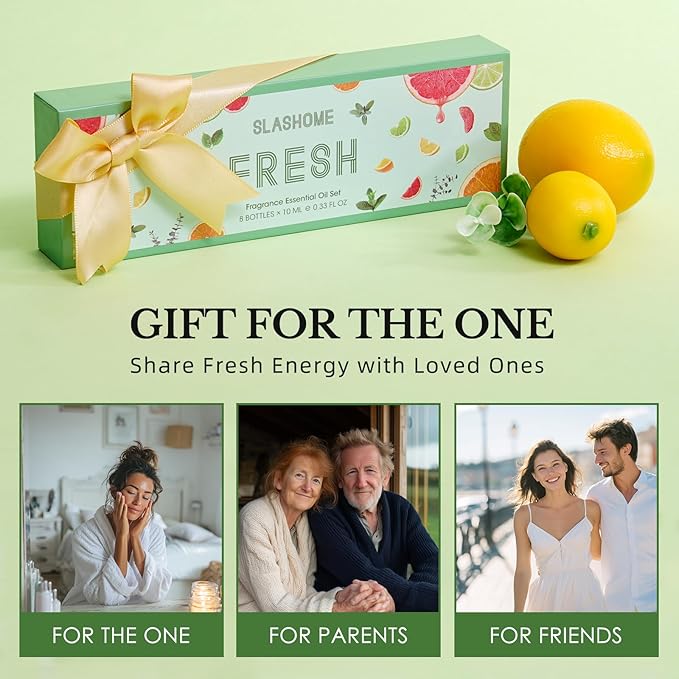 Fresh Essential Oils Set - 8 Pack Pure Aromatherapy Oils for Diffuser, Home Scents for Candle & Soap Making, Humidifier, Gift Set for Men & Women | Lemon, Peppermint, Rosemary, Eucalyptus & More