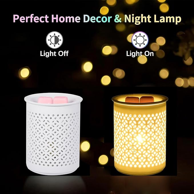 Dicimi Ceramic Wax Melt Warmer with Timer, Candle Warmer Lamp with Hollow Coin Design, Electric Wax Warmer for Home Office, Auto Shut-Off 2/4/8H, Cozy Night Light, Great Gift for Women