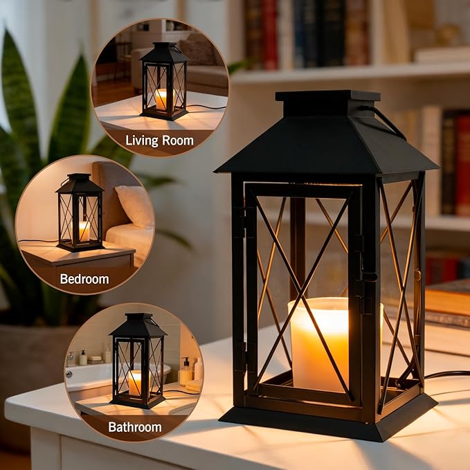 Candle Warmer Lamp Morden Farmhouse Lantern, Vintage Candle Lamp Warmer for Jar Candles, House Warming Gifts New Home Décor Black Large Lantern